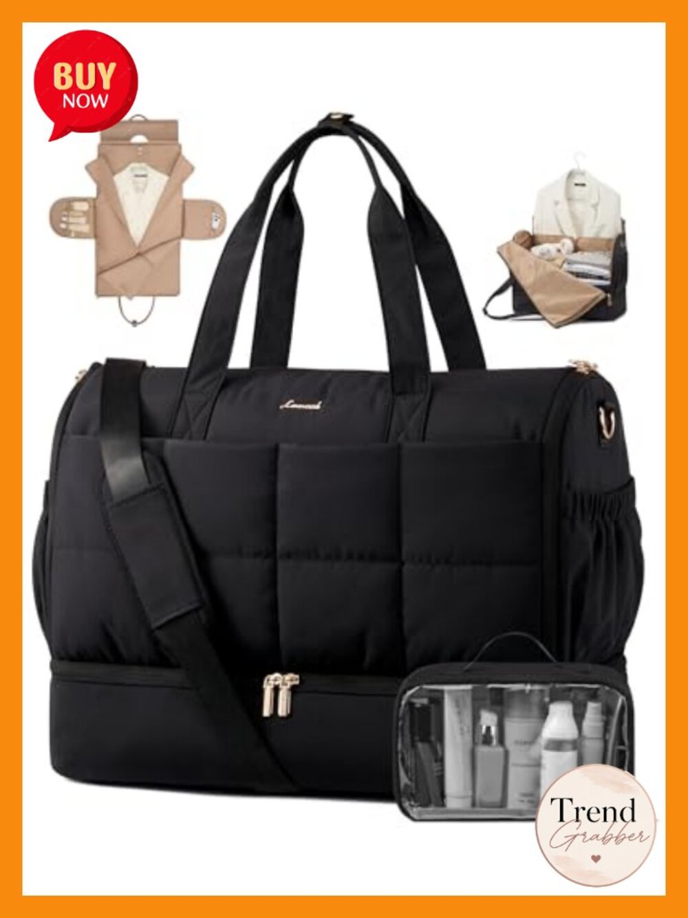 Convertible Garment Bag for Travel, 45L Carry On Duffel with Shoe Pouch,